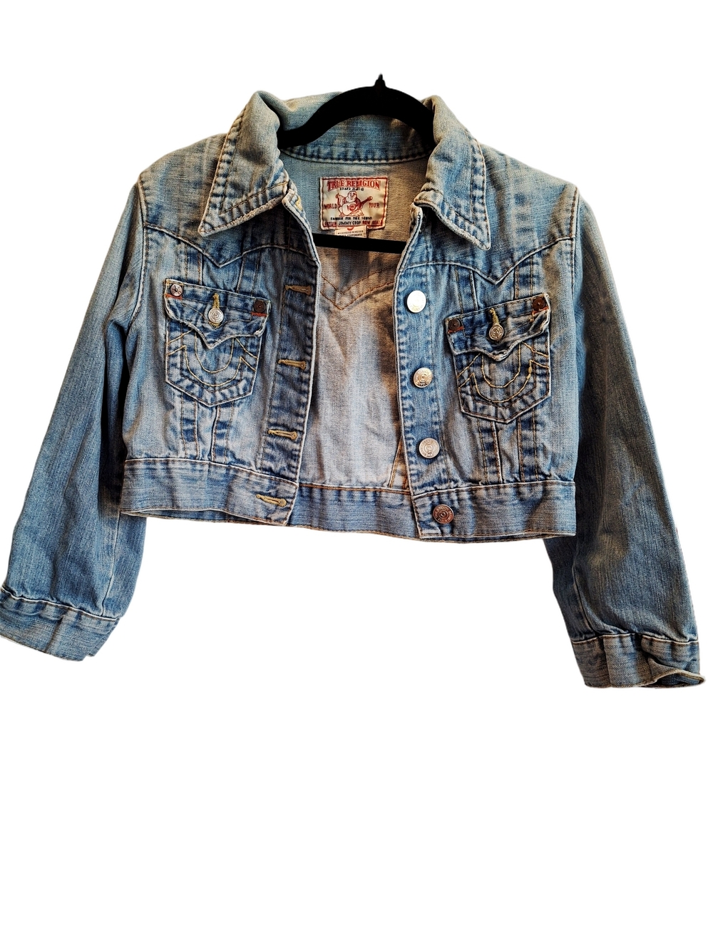 True Religion Light Blue Cropped Denim Jacket Vintage Y2K Jean 90s